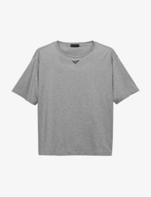 Prada Mens Grey Brand-plaque Oversized-fit Cotton-jersey T-shirt In Gray