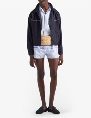 PRADA: Brand-appliqué contrast-piping cotton shirt