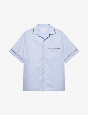 PRADA: Brand-appliqué contrast-piping cotton shirt