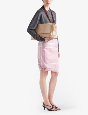 Shop Prada Checked Cotton Skirt In Pink