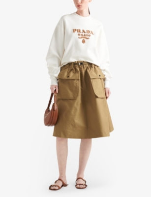 Shop Prada Brand-appliqué Oversized-fit Cotton-jersey In Neutral