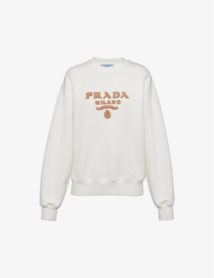 Prada Brand-appliqué Oversized-fit Cotton-jersey Sweatshirt In Neutral