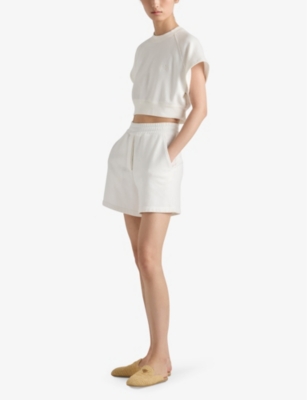 Shop Prada Womens Neutral Elasticated-waist Cotton-fleece Shorts