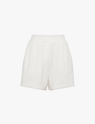 Shop Prada Womens Neutral Elasticated-waist Cotton-fleece Shorts