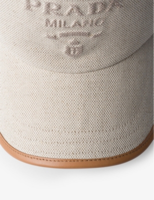 Prada Logo-embossed Cotton Cap In Neutral