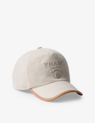 PRADA: Brand-debossed linen-blend and leather baseball cap