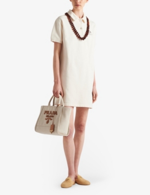 Prada Womens Neutral Logo-print Polo-collar Cotton Mini Dress In Neutral