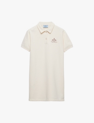 Prada Womens Neutral Logo-print Polo-collar Cotton Mini Dress In Neutral
