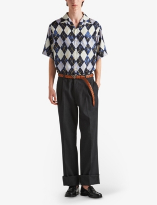 Shop Prada Argyle-patterned Relaxed-fit Silk-twill Shirt In Blue