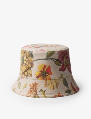 PRADA: Brand-plaque floral-print reversible cotton bucket hat