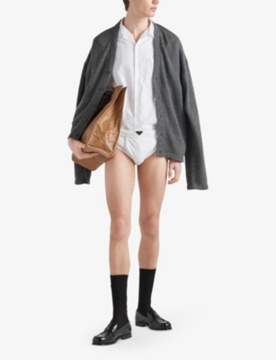 PRADA: Brand-stripe pattern short-sleeve relaxed-fit cotton shirt