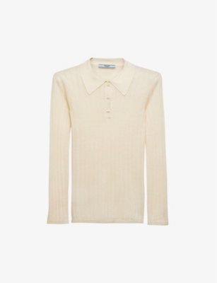 PRADA: Ribbed slim-fit cashmere and silk-blend polo jumper