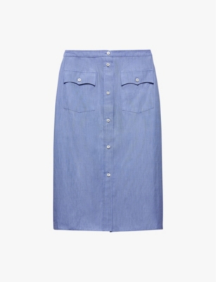 PRADA: Button-front mid-rise cotton midi skirt