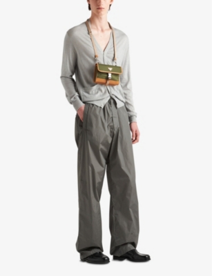 Prada Mens Grey Logo-patch Elasticated-waist Nylon Trousers In Grey
