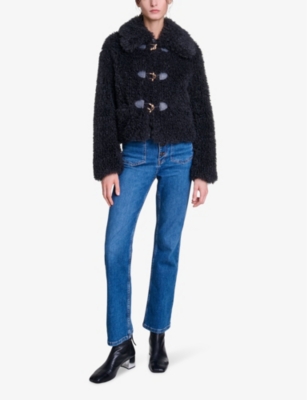 Maje Faux-shearling Cropped Jacket In Noir / Gris