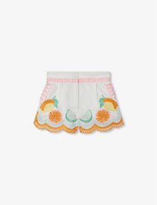Reiss Girls Ivory Print Kids Cesca Broderie-detail Cotton Shorts 4-14 Years