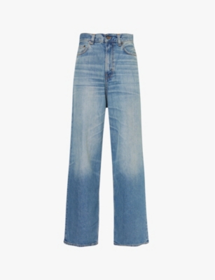 Haikure Mens Blue Tencel Jo Blue Logo Leather-patch Wide-leg Mid-rise Denim Jeans