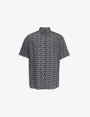 Shop Burberry Mens Silver/black Burb Silk Shirt