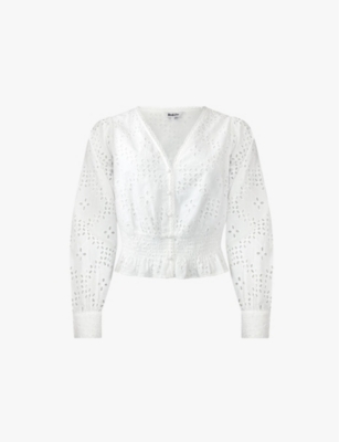RO&ZO: Broderie shirred-waist long-sleeve cotton blouse
