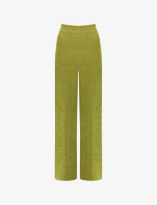 RO&ZO: Wide-leg high-rise metallic-knit trousers