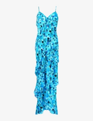 Shop Ro&zo Womens Floral-print Ruffle-trim Woven Maxi Dress Blue