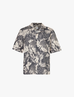 ELEVENTY: Botanical-print regular-fit linen shirt