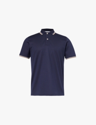 ELEVENTY: Striped-trim regular-fit cotton-jersey polo shirt