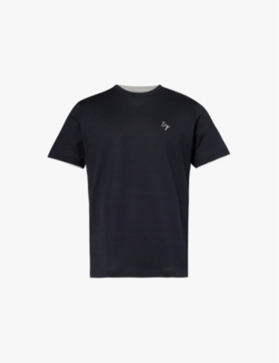 Shop Eleventy Mens Nero E Grigio Perla Brand-embroidered Contrast-trim Cotton-jersey T-shirt