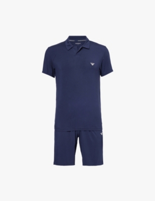 Emporio Armani Mens Marine Brand-pattern Cotton-jersey Pyjama Set