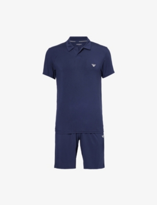 Emporio Armani Mens Marine Brand-pattern Cotton-jersey Pyjama Set