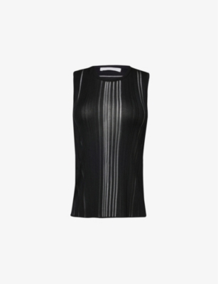 Shop Helmut Lang Womens Sheer Striped Knitted Top Black