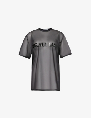 HELMUT LANG: Brand-text sheer mesh T-shirt