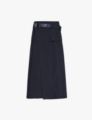 HELMUT LANG: Flap-pocket A-line cotton-blend midi skirt