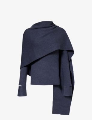 HELMUT LANG: Wrap-scarf split-cuff stretch-wool blend jumper