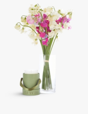 Mixed Sweet Pea small fresh flower bouquet and candle set