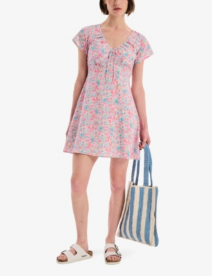 Shop Omnes Women's Lilac Dotty Floral-print Cotton And Linen-blend Mini Dress