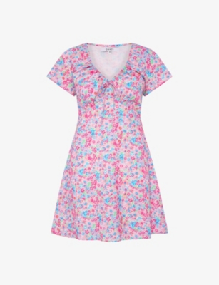 OMNES: Dotty floral-print cotton and linen-blend mini dress