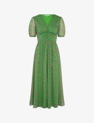 Omnes Womens Green Raphaela Polka-dot Recycled-polyester Midi Dress