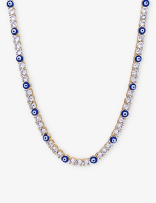 CRYSTAL HAZE: Serena x Evil Eye 18ct gold-plated brass, enamel and cubic zirconia necklace
