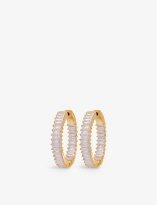 CRYSTAL HAZE: Baguette 18ct yellow gold-plated brass and cubic zirconia hoop earrings