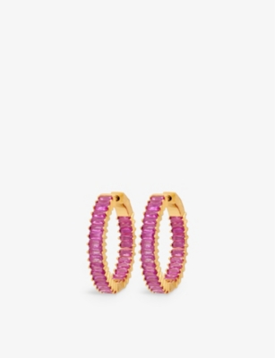 CRYSTAL HAZE: Baguette 18ct yellow gold-plated brass and cubic zirconia hoop earrings