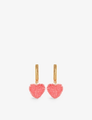 CRYSTAL HAZE: Jelly Heart 18ct yellow gold-plated brass, resin and cubic zirconia hoop drop earrings