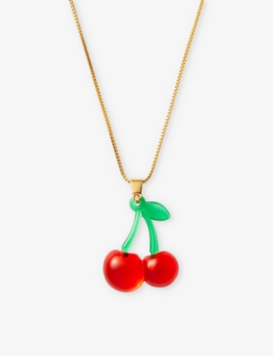 CRYSTAL HAZE: Pop the Cherry 18ct yellow gold-plated brass and resin pendant necklace