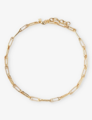 Locked 18ct yellow gold-plated brass and cubic zirconia chain necklace