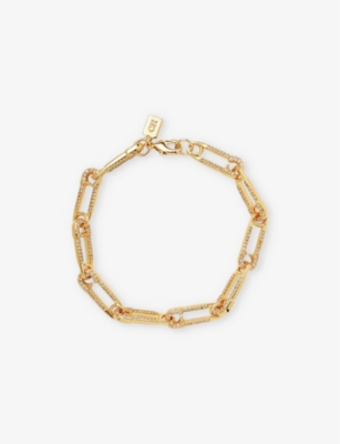 Shop Crystal Haze Locked 18ct Yellow Gold-plated Brass And Cubic Zirconia Bracelet In Clear