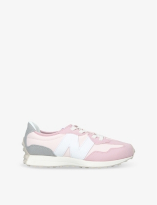 NEW BALANCE PALE PINK KIDS' 327 SUEDE AND MESH LOW-TOP TRAINE