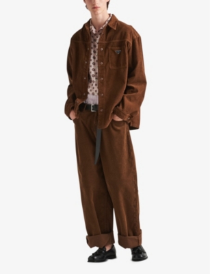 PRADA: Logo-badge relaxed-fit corduroy cotton shirt