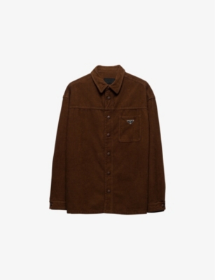 PRADA: Logo-badge relaxed-fit corduroy cotton shirt