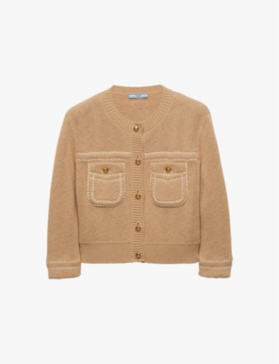 PRADA: Chest-pocket round-neck cotton knitted cardigan