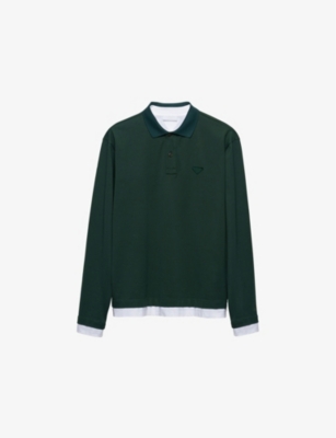 Shop Prada Conceptual Triangle-logo Cotton Polo Shirt In Green